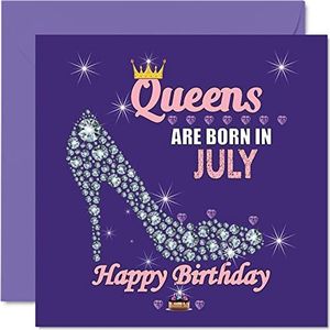 Verjaardagskaarten voor vrouwen – Queens Are Born In Juuly – verjaardagskaarten voor vrouwen, vriendin, moeder, dochter, zus, oma, tante vriendin, 145 mm x 145 mm – grappige wenskaarten – cadeau-idee