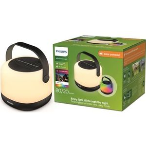 Philips Aluminium draagbare zonnelamp, 3000 K in RGB-kleurverandering, USB-oplaadkabel, IP44, zwart en wit