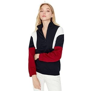 TRENDYOL Sweat-Shirt À Col Montant Colorblock Regular Maillot de survêtement Femme, Bleu Marine, S