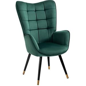 MEUBLE COSY Scandinavische loungestoel, gestoffeerd, leesstoel, stoffen stoel, groen, goud, 66 x 71 x 109 cm