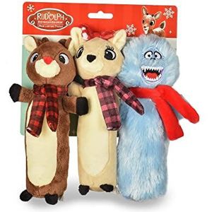 Rudolph 3 stuks rode neus rendier kauwspeelgoed voor honden, piepen speelgoed voor honden | Kerstmis hond kauwspeelgoed 3 stuks backercard | 22,9 hond pluche speelgoed