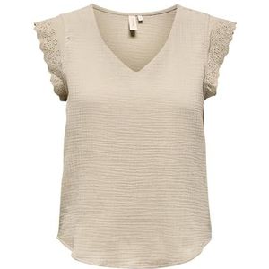 ONLY T-shirt Onlthyra Sl Mix Top Noos WVN pour femme, Beige, XS