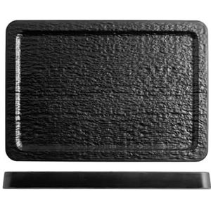H&h Set van 3 rechthoekige zwarte melamine borden 30,5 x 21,5 x H 2,5 cm
