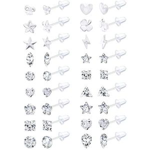 Kakonia 18 paar transparante acryl oorstekers voor dames, ster, hart, geboortesteen, zirkoniumoxide, voor werk en sport, Kunststof rvs, Zirkonia