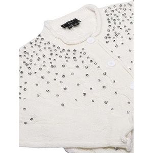 faina Pull élégant en tricot pour femme avec perles et col rond blanc laine Taille XS/S, Blanc cassé, XL