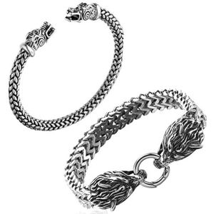 southbankstore Vintage Viking armbanden roestvrij staal mode accessoires Scandinavische wolfskop mannen vrouwen zink 24 cm zink, Zink