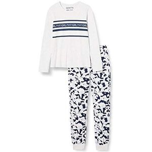 Sanetta Meisjespyjama ecru melange lange pyjama uit de Athleisure-serie modieuze camouflage-look, Beige
