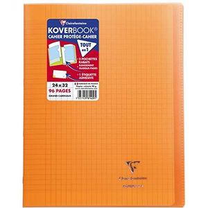 Clairefontaine 981409C, oranje notitieboek met nietjes, Koverbook, 24x32 cm, 96 pagina's, grote ruiten, wit papier, 90 g, omslag van polypropyleen