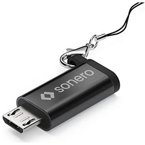 Sonero® Adapter micro-USB naar USB-C, compatibel met Apple-apparaten, OTG-ondersteuning, perfect voor e-bikes, gesp/karabijnhaak, behuizing van aluminium, zwart
