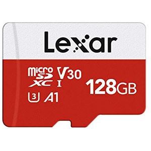 Lexar Micro-SD-kaart 128 GB micro-SD-geheugenkaart met SD-adapter, leessnelheid tot 100 MB/s UHS-I, U3, A1, V30, C10, 4K UHD microSDXC