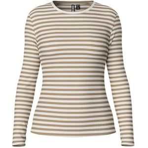 PIECES Pcruka LS Top Noos T-shirt met lange mouwen voor dames, Silver Mink/Stripes: Cloud Dancer