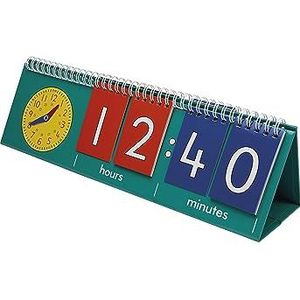 TimeTEX - Flip-board met analoge klok | Eenvoudig te hanteren en stabiel voor het leren van de datum en dagen van de week | Inhoud: ezel met 6 kleppen met kleurrijke kaarten