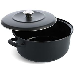 Merten & Storck Kookpan van geëmailleerd ijzer 26 cm / 5 liter met deksel geschikt voor inductie oven zwart mat