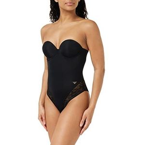 Emporio Armani Brazilian Second Skin Bodysuit van microvezel en kant, zwart, S, zwart.