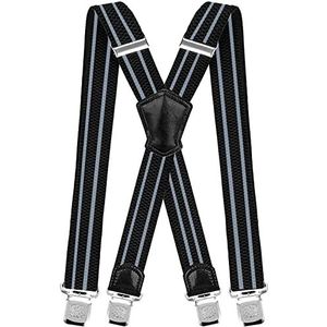Little Hand Brede bretels voor heren met 4 zeer sterke metalen clips, Eén maat voor mannen en vrouwen, verstelbaar en elastisch, X-stijl, 2, zwart, één maat, 2, zwart