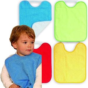 Ti TIN Set van 4 waterdichte slabbetjes voor baby's van 90% katoen - 10% polyester | slabbetjes met rubberen sluiting voor baby's van 6 tot 18 maanden, 24 x 31 cm