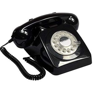 GPO 746 Retro jaren '70 roterende vaste telefoon klassieke telefoon met aan-/uitschakelaar met ringschakelaar, krulkoord, authentieke beltoon voor thuis, hotels - zwart