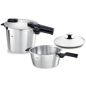 Fissler Vitaquick Premium / set van 2 snelkookpannen (2 snelkookpannen met metalen deksel 3,5 l + 6 liter, 1 extra glazen deksel) - inductie