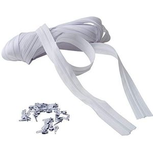 IPEA Ritssluiting meet 3 doorlopende kettingen - 10 meter - nylon touw + 25 schuivers inbegrepen - ritssluiting - snijden voor het naaien - 3 kleuren om uit te kiezen - wit B - breedte 30 mm