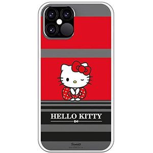 Personalaizer iPhone 12-12 Pro hoesje - Hello Kitty rode en zwarte strepen