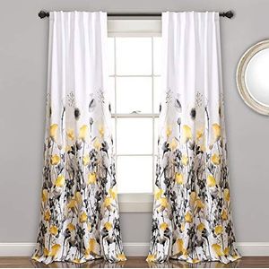 Lush Decor, Zuri Flora verduisteringsgordijnen voor woonkamer, eetkamer, slaapkamer, 241,3 x 132,1 cm, geel en grijs