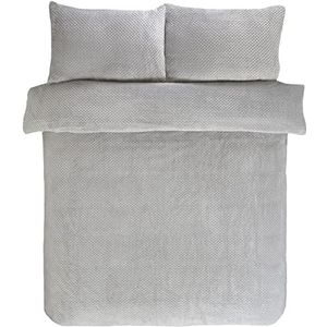 Sleepdown, omkeerbaar bedlinnen in reliëf fleece met dekbedovertrek en kussenslopen, super kingsize (260 x 230 cm), zilver