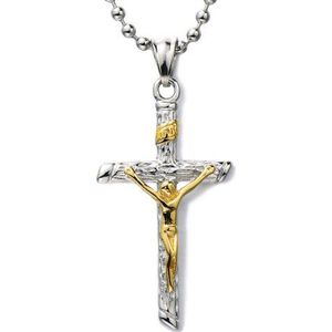 H+C Unisex Jezus Christus Kruisbeeld hanger halsketting heren dames - staal - twee tinten goud en zilver - met 60 cm ketting, roestvrij staal, niet van toepassing, Roestvrij staal, niet van toepassing