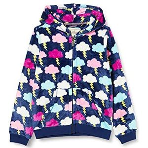 Hatley Fuzzy fleecejas met capuchon, molton, pluizig, voor meisjes, Elektrische clouds