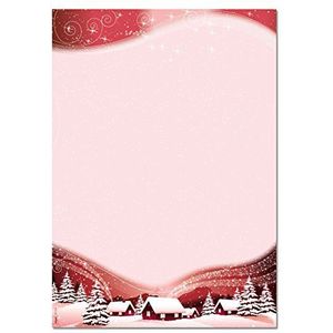 SIGEL DP036 Kerstbriefpapier, dorp onder de sneeuw, 21 x 29,7 cm, 90 g/m², wit en rood, 100 vellen