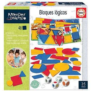 Educa - Leren is leuk met logische blokken, 48 figuren in 4 verschillende vormen, educatief spel voor jongens en meisjes om verschillende concepten te leren en associaties te maken.