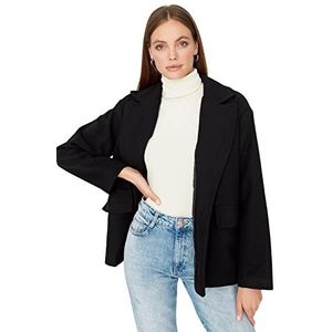 Trendyol Dames oversized dubbele rijen effen geweven stof jas, zwart, 38 dames, zwart, 38, zwart.