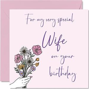Mooie verjaardagskaart voor vrouwen – bloemen verjaardag – verjaardagskaart voor vrouw van echtgenoot of partner, verjaardagscadeau voor vrouwen, 145 mm x 145 mm