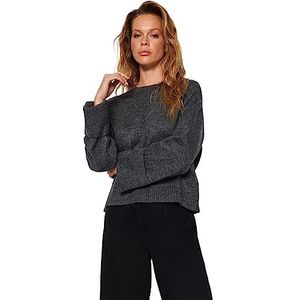 Trendyol Basic gebreide trui met ronde hals, normale pasvorm, sweatshirt voor dames (1 stuk), Antraciet