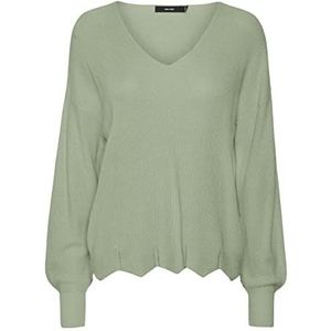 Vero Moda Vmnewlexsun Scallop Ls Trui Ga met V-hals Damestrui, Lichtgroen