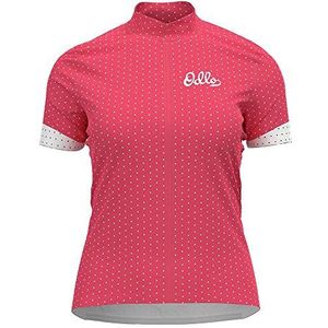 Odlo T-shirt S/U collar S/S met ritssluiting, print Essentiele dames, Paradise Pink - wit, XS, Paradise Roze, Wit