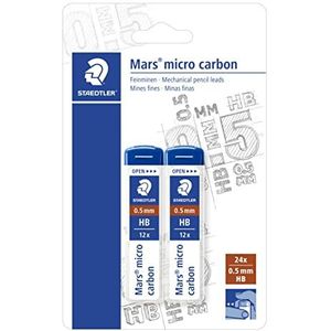 Staedtler Mars Micro Carbon 250 – blisterverpakking met 2 hoezen, 12 vullingen, grafiet, 0,5 mm Hb