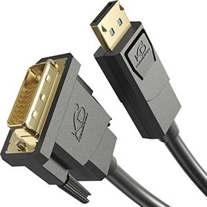 KabelDirekt DisplayPort-DVI-adapterkabel – 2 m (DVI Dual Link/DVI-D 24+1, DisplayPort Dual-Mode/DP++, 1080p/Full HD bij 60Hz, actieve digitale videokabel, voor aansluiting van PC en DVI-monitor,