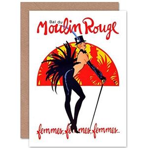 Theatre Stage Burlesque molen rood bal Venue Parijs Verzegeld Greeting Card Plus envelop blanco binnen theater stap bal