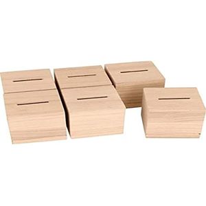 Artemio Set van 6 vierkante spaarpotten van hout - 6 x 6 x 6 cm
