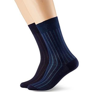 Dim Korte sokken, Schots garen, fijne ribben, elegantie & finesse, heren, 2 stuks, Marineblauw Shadow
