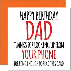 Grappige verjaardagskaarten voor papa - Look Up From Your Phone - verjaardagskaart voor papa van zijn zoon en zijn dochter, verjaardagscadeau voor papa (145 mm x 145 mm)