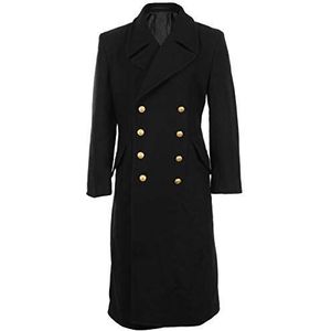 Lange zwarte jas met dubbele rij knopen marineblauw - zwart - Large, Zwart