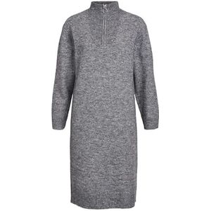 OBJECT Objminna L/S Zip Knit Dress Noos Damesjurk, donkergrijs gemêleerd