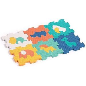 LUDI - Babytegels – kleine leermat – puzzel 2D en 3D, diermotieven, 6 kleine schuimplaten, 10 inbouwbare elementen – vanaf 10 maanden