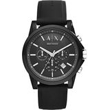 Armani Exchange chronograaf horloge voor heren, siliconen horloge, kastgrootte 44 mm, zwart., Horloge
