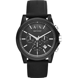 Armani Exchange chronograaf horloge voor heren, siliconen horloge, kastgrootte 44 mm, zwart., Horloge