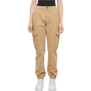 Urban Classics Pantalon utilitaire en coton sergé extensible pour femme avec poches cargo, coupe décontractée, Beige uni, 34