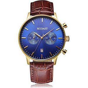 XCOAST Stormbreaker Hoogwaardig chronograafhorloge met armband van echt leer, bruin, 570207, bruin/blauw, riem, bruin/blauw, riem
