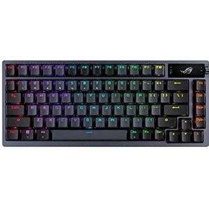 ASUS ROG Azoth Gaming-toetsenbord, draadloos, 75 toetsen, OLED-display, verwisselbare ROG NX-schakelaar, rode stabilisatoren, PBT-toetsafdekkingen, RGB-verlichting, Italiaanse lay-out, zwart