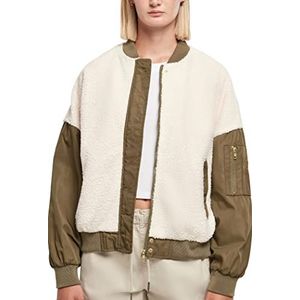 Urban Classics Oversized bombardeer jas voor dames, sherpa-mengweefsel, zand/donkerolijf, XL, Zand/donkerolijf